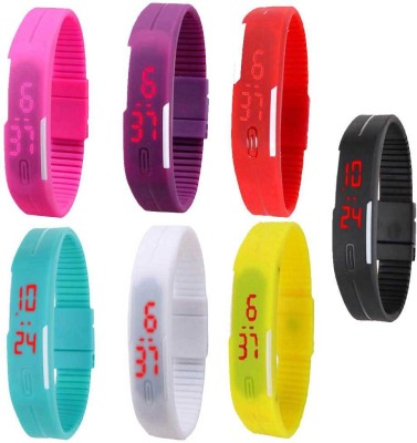 NS18 Silicone Led Magnet Band Combo of 7 Pink, Purple, Red, Sky Blue, White, Yellow And Black Digital Watch  - For Boys & Girls   Watches  (NS18)