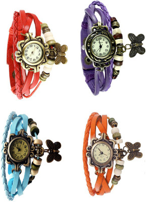 

Kissu Vintage Rakhi Combo of 4 Red, Sky Blue, Purple And Orange Watch - For Women