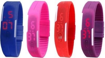 NS18 Silicone Led Magnet Band Watch Combo of 4 Blue, Pink, Red And Purple Digital Watch  - For Couple   Watches  (NS18)