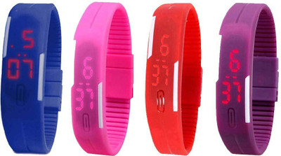 

NS18 Silicone Led Magnet Band Watch Combo of 4 Blue, Pink, Red And Purple Watch - For Couple