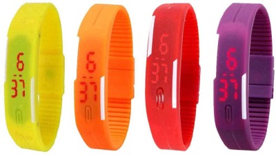 NS18 Silicone Led Magnet Band Watch Combo of 4 Yellow, Orange, Red And Purple Digital Watch  - For Couple   Watches  (NS18)