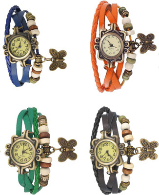 

NS18 Vintage Butterfly Rakhi Combo of 4 Blue, Green, Orange And Black Watch - For Women