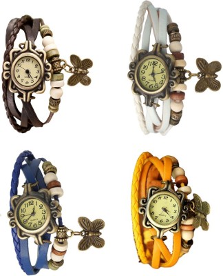 NS18 Vintage Butterfly Rakhi Combo of 4 Brown, Blue, White And Yellow Analog Watch  - For Women   Watches  (NS18)