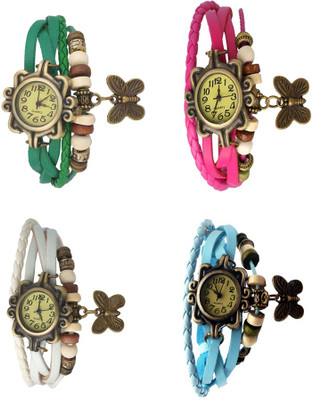 

Kissu Vintage Rakhi Combo of 4 Green, White, Pink And Sky Blue Watch - For Women