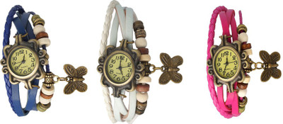 

Kissu Vintage Rakhi Watch Combo of 3 Blue, White And Pink Watch - For Women