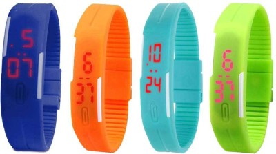 NS18 Silicone Led Magnet Band Combo of 4 Blue, Orange, Sky Blue And Green Digital Watch  - For Boys & Girls   Watches  (NS18)