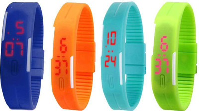 

Kissu Led Magnet Band Combo of 4 Blue, Orange, Sky Blue And Green Watch - For Men & Women