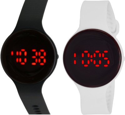 Pappi Boss Pack of 2 - Unisex Silicone Black & White Round Led Digital Watch  - For Boys & Girls   Watches  (Pappi Boss)