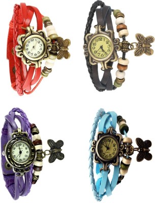 NS18 Vintage Butterfly Rakhi Combo of 4 Red, Purple, Black And Sky Blue Analog Watch  - For Women   Watches  (NS18)