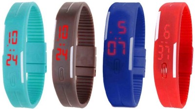 NS18 Silicone Led Magnet Band Watch Combo of 4 Sky Blue, Brown, Blue And Red Digital Watch  - For Couple   Watches  (NS18)