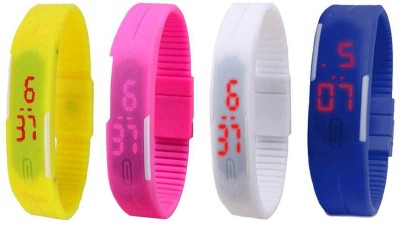 NS18 Silicone Led Magnet Band Combo of 4 Yellow, Pink, White And Blue Digital Watch  - For Boys & Girls   Watches  (NS18)