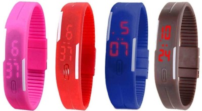NS18 Silicone Led Magnet Band Combo of 4 Pink, Red, Blue And Brown Digital Watch  - For Boys & Girls   Watches  (NS18)
