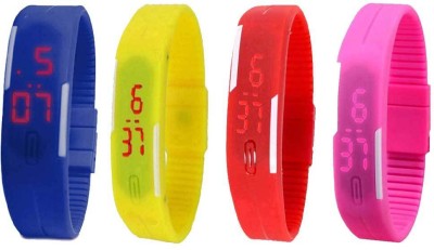 NS18 Silicone Led Magnet Band Watch Combo of 4 Blue, Yellow, Red And Pink Digital Watch  - For Couple   Watches  (NS18)