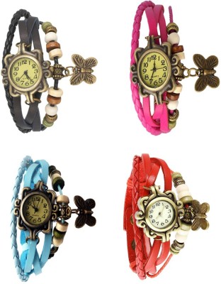 NS18 Vintage Butterfly Rakhi Combo of 4 Black, Sky Blue, Pink And Red Analog Watch  - For Women   Watches  (NS18)
