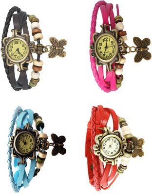 NS18 Vintage Butterfly Rakhi Combo of 4 Black, Sky Blue, Pink And Red Analog Watch  - For Women   Watches  (NS18)