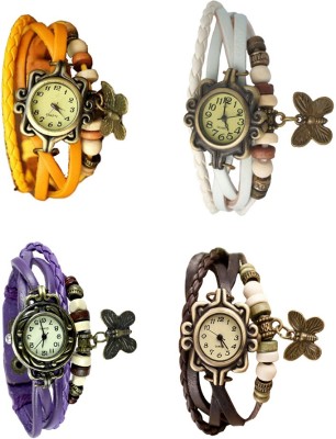 NS18 Vintage Butterfly Rakhi Combo of 4 Yellow, Purple, White And Brown Analog Watch  - For Women   Watches  (NS18)