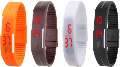 NS18 Silicone Led Magnet Band Combo of 4 Orange, Brown, White And Black Digital Watch  - For Boys & Girls   Watches  (NS18)