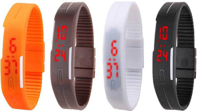 

NS18 Silicone Led Magnet Band Combo of 4 Orange, Brown, White And Black Watch - For Boys & Girls