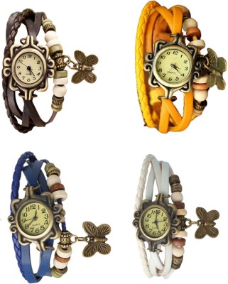 NS18 Vintage Butterfly Rakhi Combo of 4 Brown, Blue, Yellow And White Analog Watch  - For Women   Watches  (NS18)