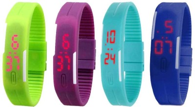 NS18 Silicone Led Magnet Band Combo of 4 Green, Purple, Sky Blue And Blue Digital Watch  - For Boys & Girls   Watches  (NS18)