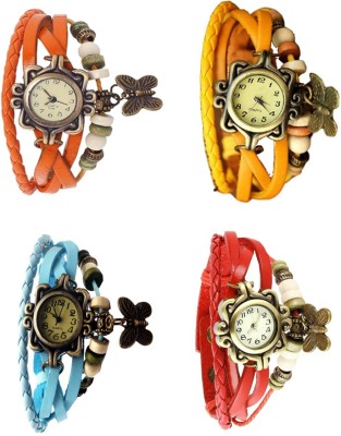 NS18 Vintage Butterfly Rakhi Combo of 4 Orange, Sky Blue, Yellow And Red Analog Watch  - For Women   Watches  (NS18)
