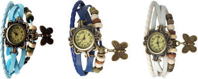 

NS18 Vintage Butterfly Rakhi Watch Combo of 3 Sky Blue, Blue And White Watch - For Women