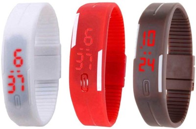 NS18 Silicone Led Magnet Band Combo of 3 White, Red And Brown Digital Watch  - For Boys & Girls   Watches  (NS18)