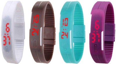 NS18 Silicone Led Magnet Band Watch Combo of 4 White, Brown, Sky Blue And Purple Digital Watch  - For Couple   Watches  (NS18)