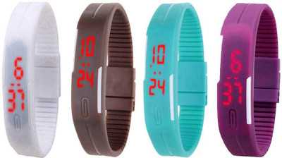 

NS18 Silicone Led Magnet Band Watch Combo of 4 White, Brown, Sky Blue And Purple Watch - For Couple