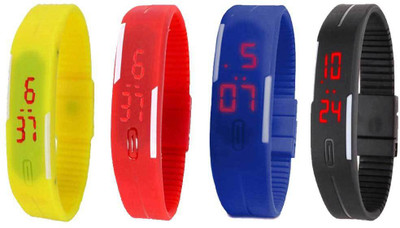 View NS18 Silicone Led Magnet Band Combo of 4 Yellow, Red, Blue And Black Digital Watch  - For Boys & Girls Wrist Watches Price Online(NS18)