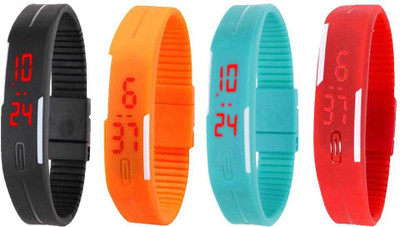 

NS18 Silicone Led Magnet Band Watch Combo of 4 Black, Orange, Sky Blue And Red Watch - For Couple