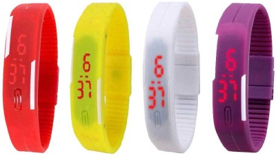 NS18 Silicone Led Magnet Band Watch Combo of 4 Red, Yellow, White And Purple Digital Watch  - For Couple   Watches  (NS18)