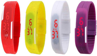 

Kissu Led Magnet Band Combo of 4 Red, Yellow, White And Purple Watch - For Men & Women