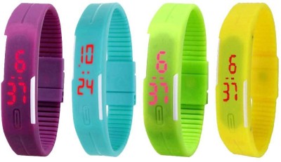 NS18 Silicone Led Magnet Band Combo of 4 Purple, Sky Blue, Green And Yellow Digital Watch  - For Boys & Girls   Watches  (NS18)