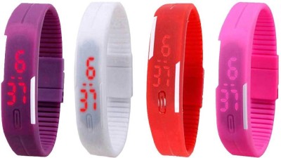 NS18 Silicone Led Magnet Band Watch Combo of 4 Purple, White, Red And Pink Digital Watch  - For Couple   Watches  (NS18)