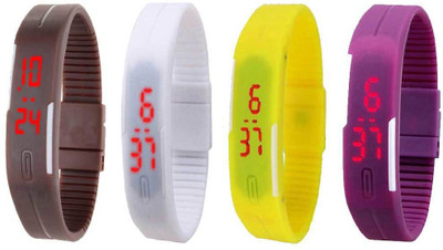 

Kissu Led Magnet Band Combo of 4 Brown, White, Yellow And Purple Watch - For Men & Women