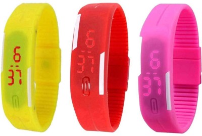 NS18 Silicone Led Magnet Band Combo of 3 Yellow, Red And Pink Digital Watch  - For Boys & Girls   Watches  (NS18)