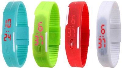 NS18 Silicone Led Magnet Band Combo of 4 Sky Blue, Green, Red And White Digital Watch  - For Boys & Girls   Watches  (NS18)