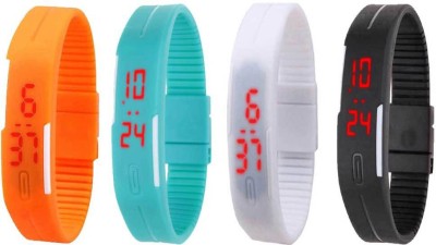 NS18 Silicone Led Magnet Band Combo of 4 Orange, Sky Blue, White And Black Digital Watch  - For Boys & Girls   Watches  (NS18)
