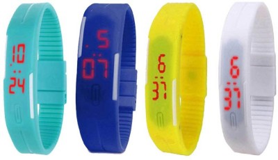 NS18 Silicone Led Magnet Band Combo of 4 Sky Blue, Blue, Yellow And White Digital Watch  - For Boys & Girls   Watches  (NS18)