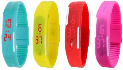 NS18 Silicone Led Magnet Band Watch Combo of 4 Sky Blue, Yellow, Red And Pink Digital Watch  - For Couple   Watches  (NS18)