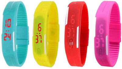 NS18 Silicone Led Magnet Band Watch Combo of 4 Sky Blue, Yellow, Red And Pink Digital Watch  - For Couple   Watches  (NS18)