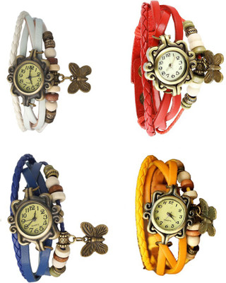 

Kissu Vintage Rakhi Combo of 4 White, Blue, Red And Yellow Watch - For Women