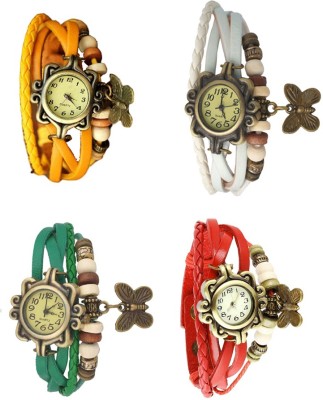 NS18 Vintage Butterfly Rakhi Combo of 4 Yellow, Green, White And Red Analog Watch  - For Women   Watches  (NS18)
