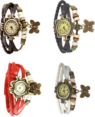 

Kissu Vintage Rakhi Combo of 4 Brown, Red, Black And White Watch - For Women