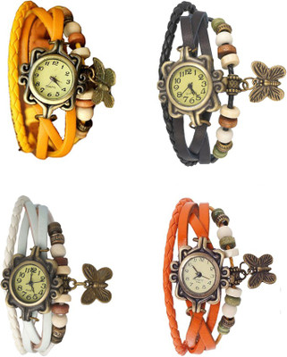 

NS18 Vintage Butterfly Rakhi Combo of 4 Yellow, White, Black And Orange Watch - For Women