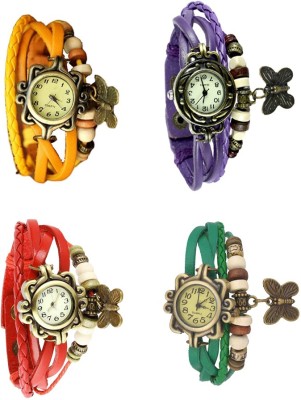 NS18 Vintage Butterfly Rakhi Combo of 4 Yellow, Red, Purple And Green Analog Watch  - For Women   Watches  (NS18)