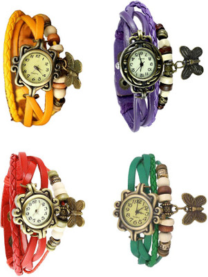 NS18 Vintage Butterfly Rakhi Combo of 4 Yellow, Red, Purple And Green Analog Watch  - For Women   Watches  (NS18)