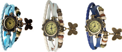 

Kissu Vintage Rakhi Watch Combo of 3 Sky Blue, White And Blue Watch - For Women