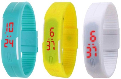NS18 Silicone Led Magnet Band Combo of 3 Sky Blue, Yellow And White Digital Watch  - For Boys & Girls   Watches  (NS18)